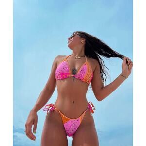 Aerie Women’s Bandana Crochet Trim Seashell Bikini Set Sz‎ M/L